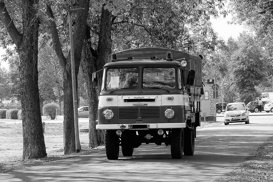 black and white, auto, historically, oldtimer, robur, lo, fire HD wallpaper