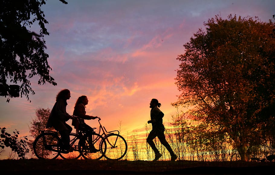 cyclist, runner, people, exercise, fitness, motion, silhouette HD wallpaper