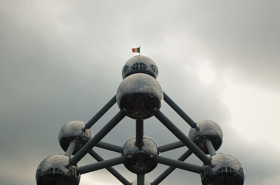 belgium, bruxelles, atomium, sky, no people, nature, day, metal HD wallpaper