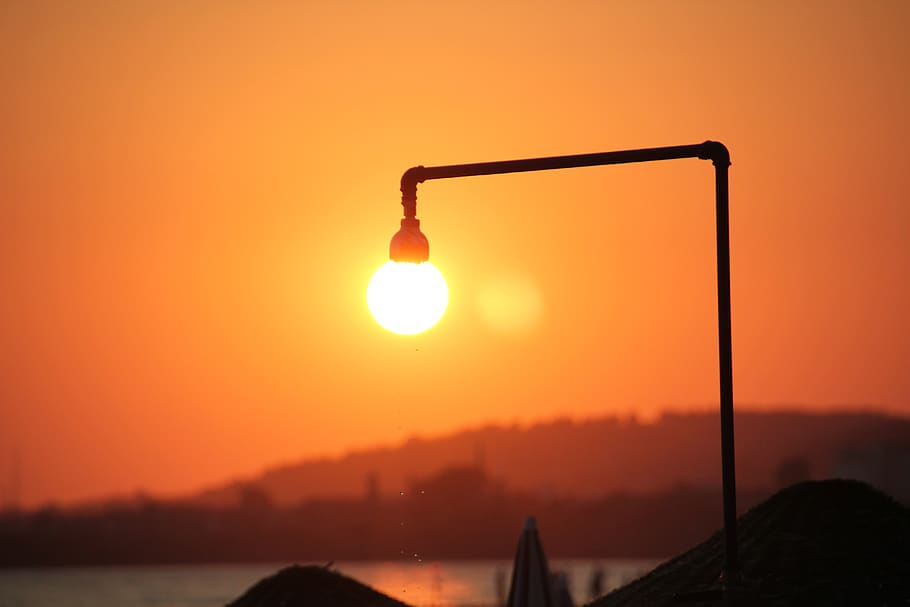 sunset, sea, lantern, shower, pear, sky, dusk, rest, mood, abendstimmung HD wallpaper