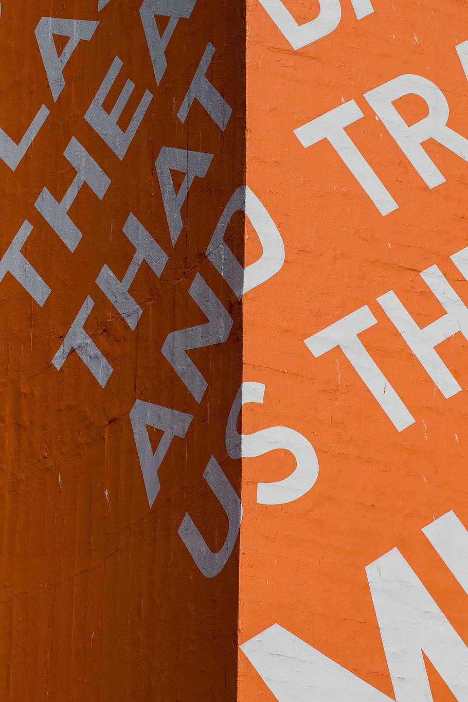 wall, typo, typography, orange wall, design, design wall, corner HD wallpaper