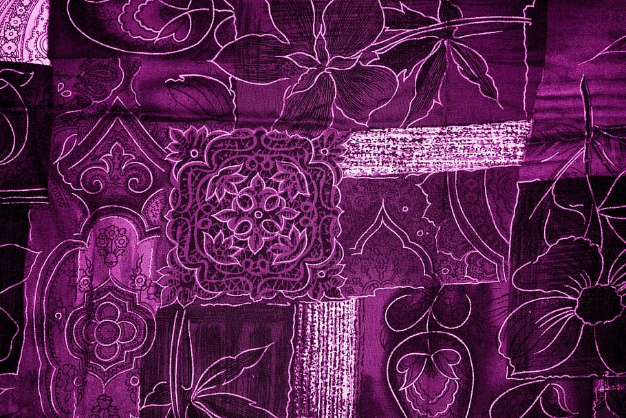 background, patchwork, flowers, magenta, purple, fabric, surface HD wallpaper