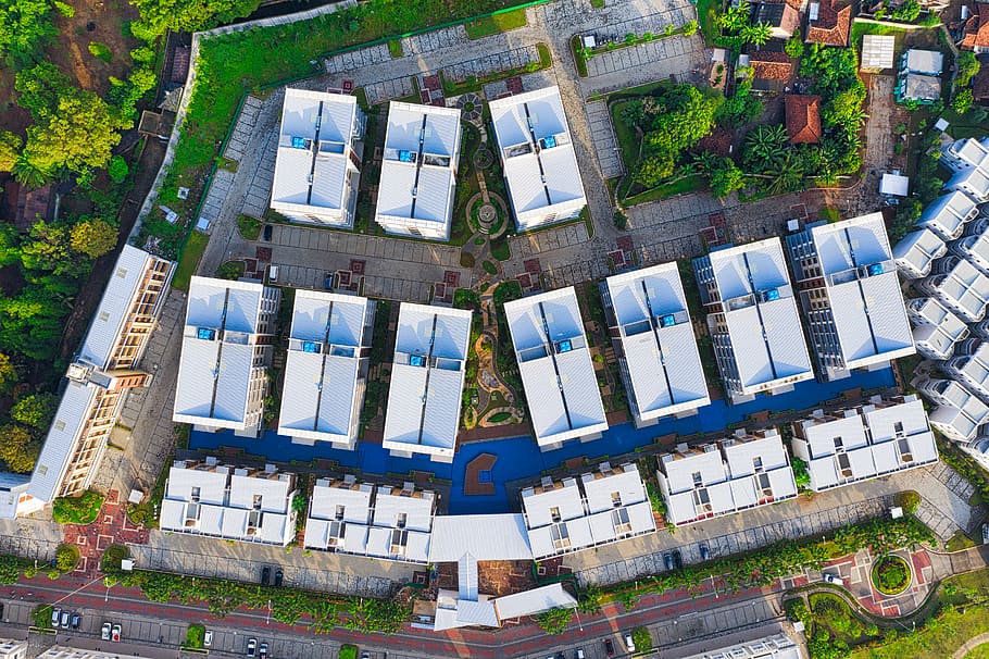 Aerial Photography of White Roof Of Buildings, aerial view, architecture, HD wallpaper