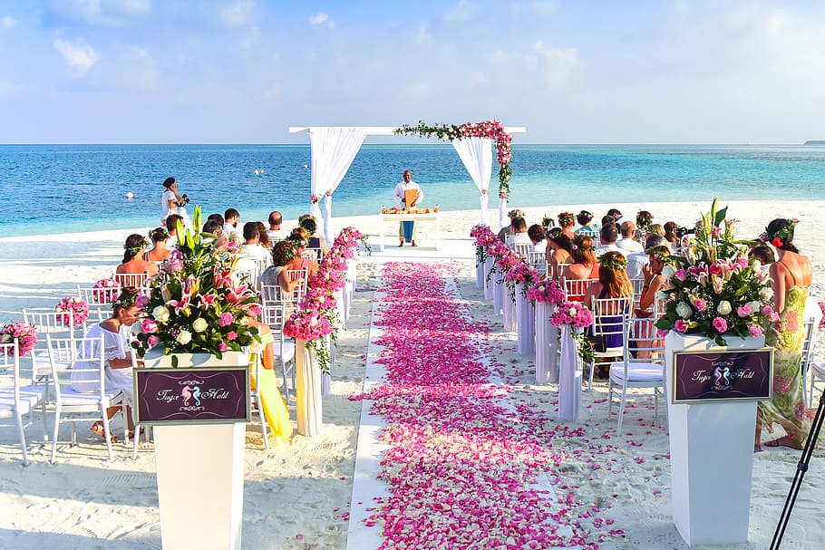 Beach Wedding Ceremony during Daytime, aisle, celebration, chairs