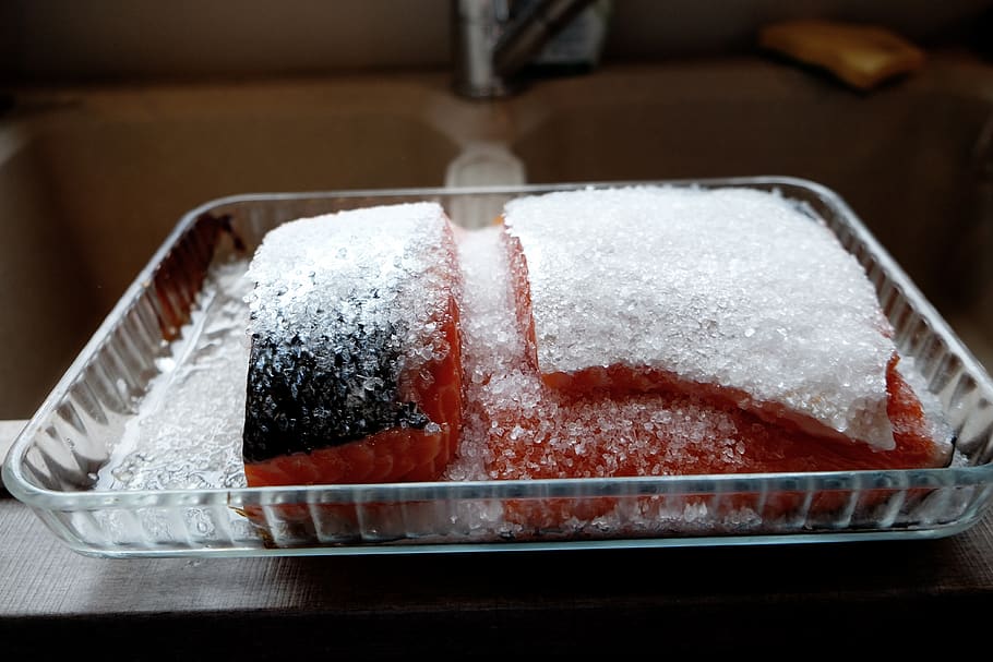 frozen, salmon, fish, ice, food, dish, thaw, food and drink HD wallpaper