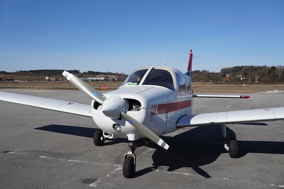 shadow, airplane, blue sky, apron, propeller, parking position HD wallpaper
