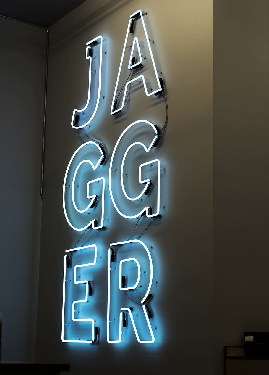 Jagger neon light signage, neon lamp, letter, typographie, night