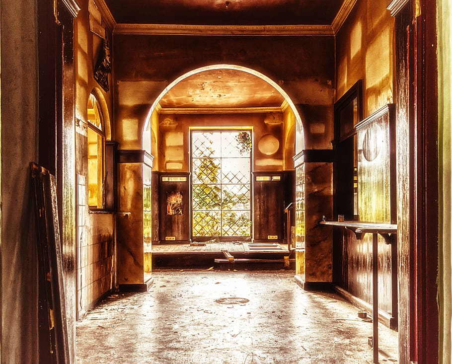 Hallway View Photo, abandoned, arch, architecture, building, daytime HD wallpaper