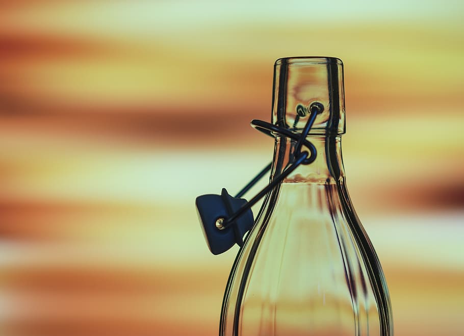 Selective Focus Photography Clear Swing Top Glass Bottle, background, HD wallpaper