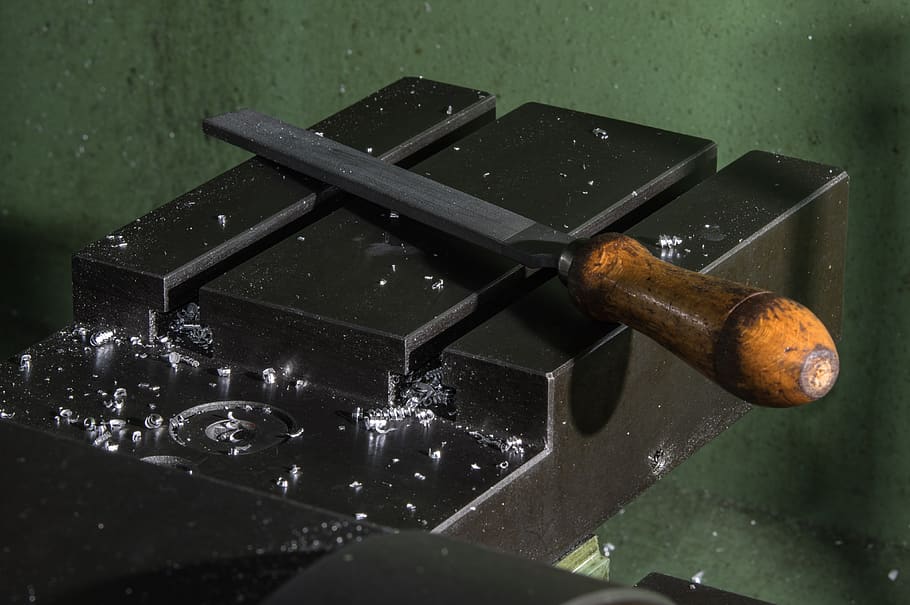 file, metal construction, workshop, tool, metalworking, chips HD wallpaper