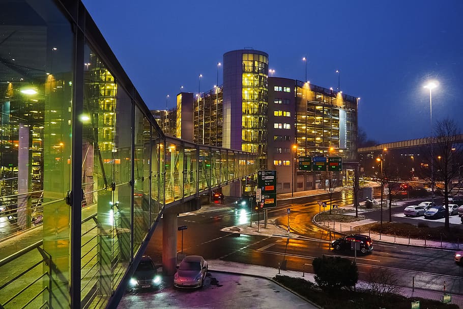 architecture, building, modern, night, city, facade, tourism HD wallpaper