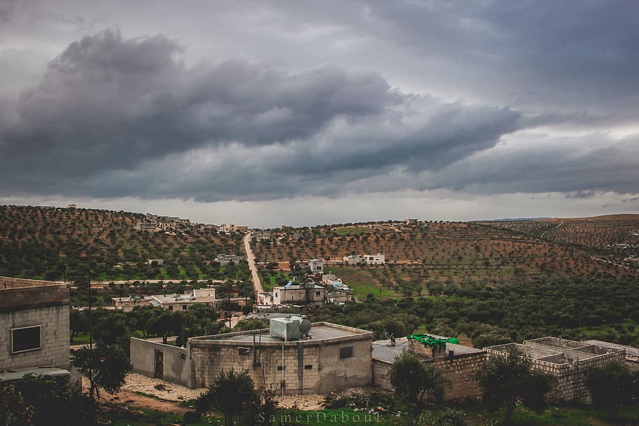 Concrete Houses Under Gray Skies, architecture, buildings, clouds HD wallpaper