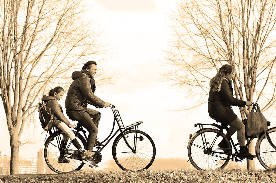 person, man, woman, couple, family, child, bicycle, cycling