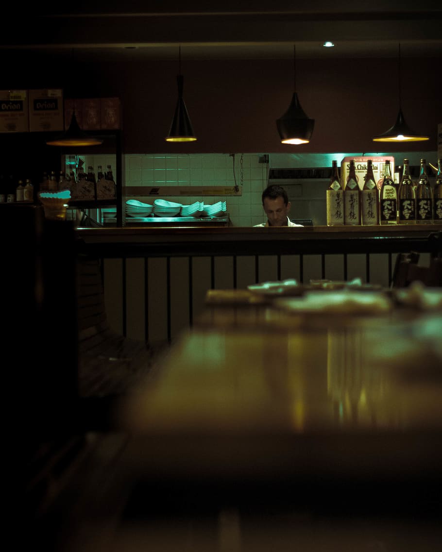 portrait, work, restaurant, one person, indoors, illuminated HD wallpaper