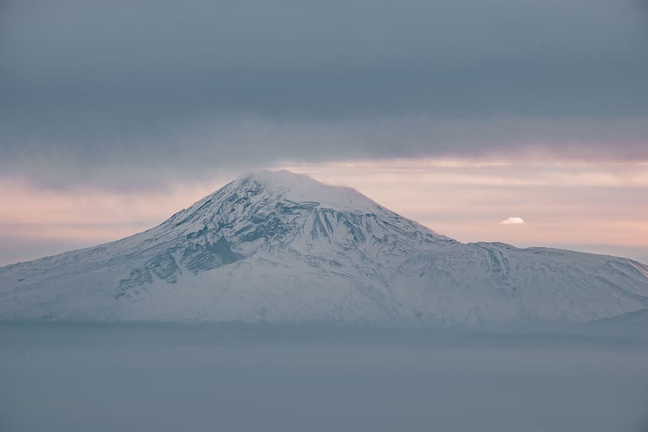 snow covered mountain under dramatic clouds, outdoors, nature HD wallpaper
