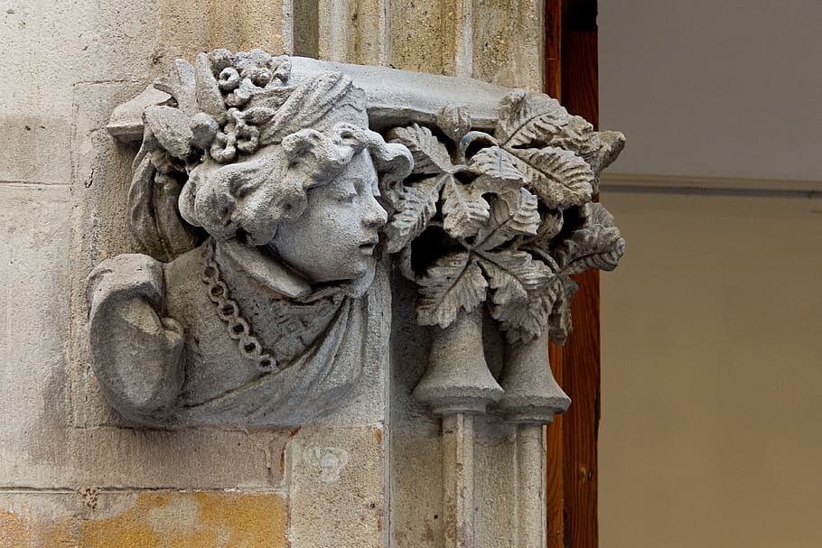 gray concrete headbust wall decor, sculpture, art and craft, statue HD wallpaper