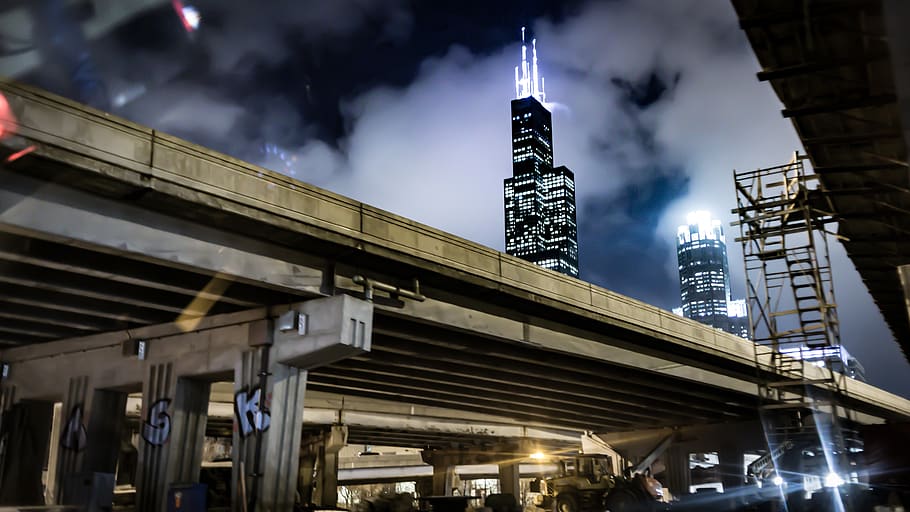 lighted building during nighttime, road, way, town, metropolis HD wallpaper