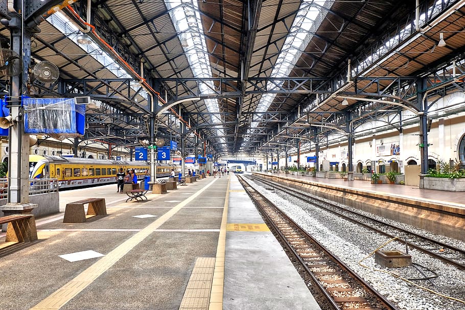 railway, station, train station, vacation, holiday, perspective HD wallpaper