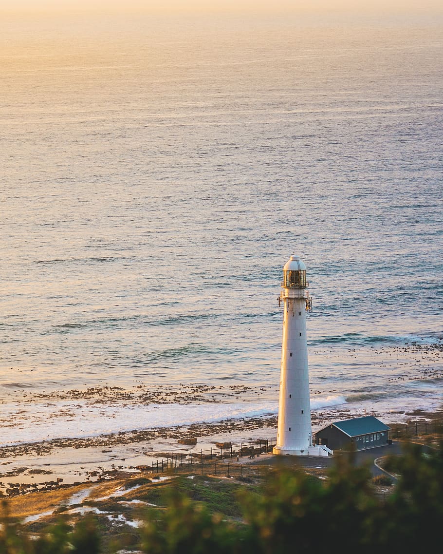 white lighthouse, sea, water, tower, guidance, nature, direction HD wallpaper
