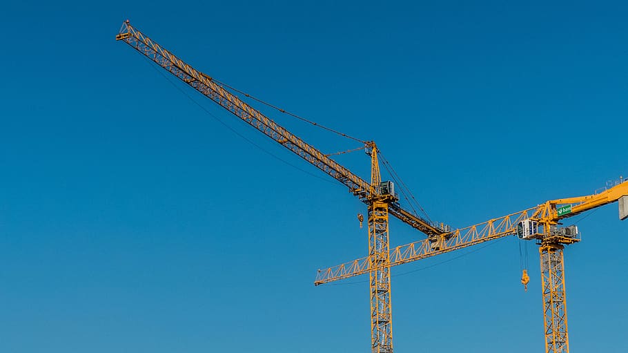 crane, construction, sky, blue, isolated, orange, crane - construction machinery HD wallpaper