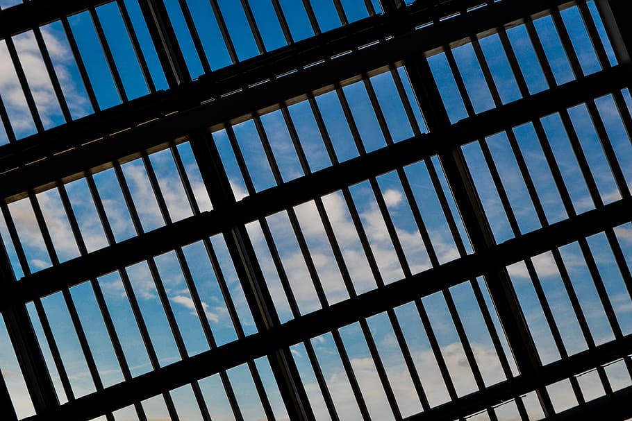 Black Steel Cage, blue sky, clouds, daylight, design, iron, metal HD wallpaper
