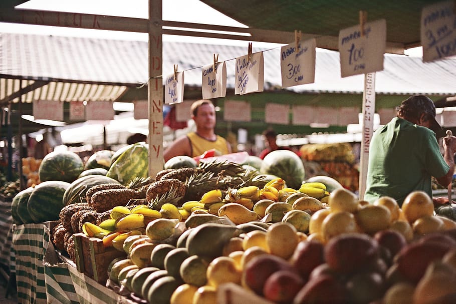 assorted fruits displayed on store, person, people, human, market HD wallpaper