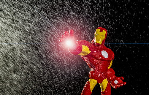 Iron Man action figure, light, laser, toy, flare, machine, duel HD wallpaper