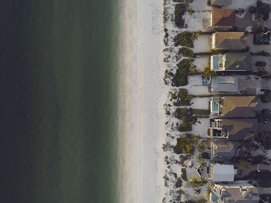 High-angle View of Beach and Houses, architecture, daylight, high angle shot HD wallpaper