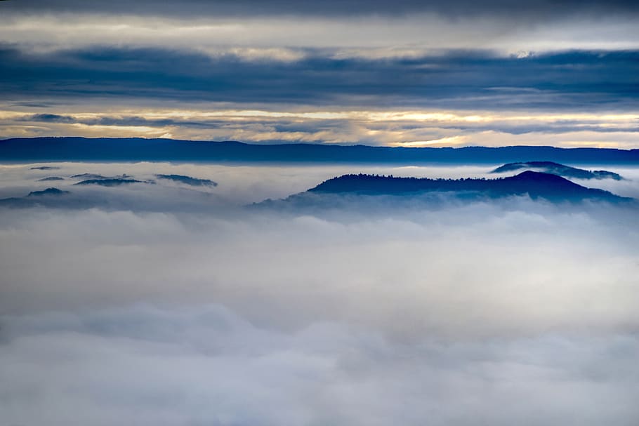 landscape, winter, mountain, cloud, cloudy, mist, sky, evening HD wallpaper
