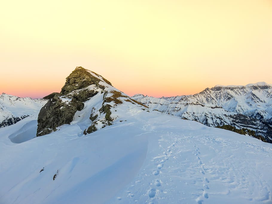 Gray Mountains Covered With White Snow, altitude, clouds, cold HD wallpaper