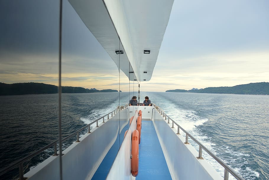 sea, ocean, water, waves, nature, boat, transportation, horizon HD wallpaper