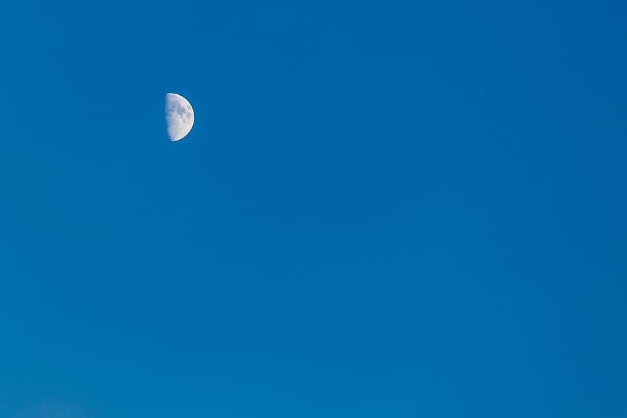 sky, half, moon, halfmoon, nature, blue, space, astronomy, night HD wallpaper