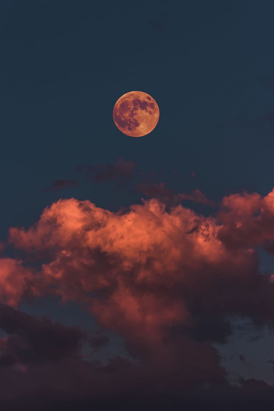 full moon and clouds, sky, blood moon, eclipse, lunar, astrophotography, HD wallpaper