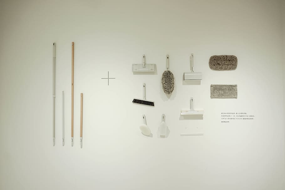 White Brushes and Mops on White Surface, art, cleaning, concept HD wallpaper