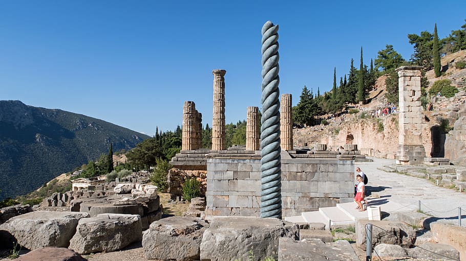 delfi, excavations, pillars, architecture, built structure HD wallpaper