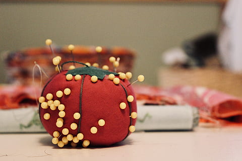 pin cushion on white surface, sweets, confectionery, food, accessories HD wallpaper