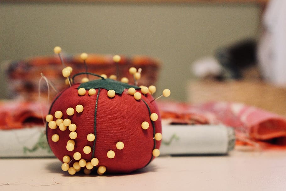 pin cushion on white surface, sweets, confectionery, food, accessories HD wallpaper