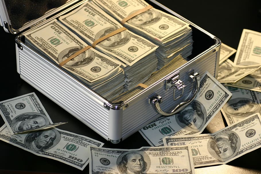 Grey Metal Case of Hundred Dollar Bills, banknotes, cash, deal, HD wallpaper