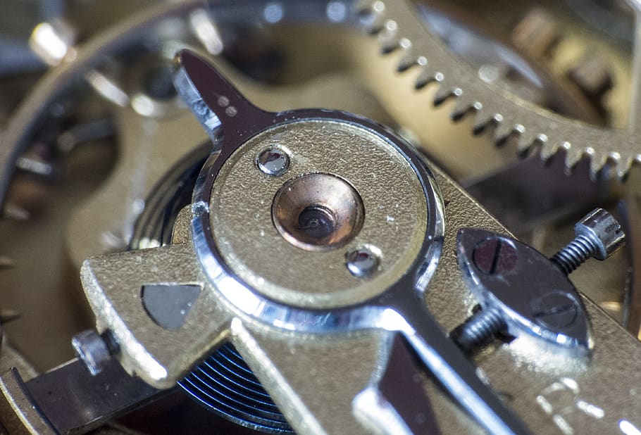 Clock Motor, blur, brass, chrome, close-up, equipment, gears HD wallpaper