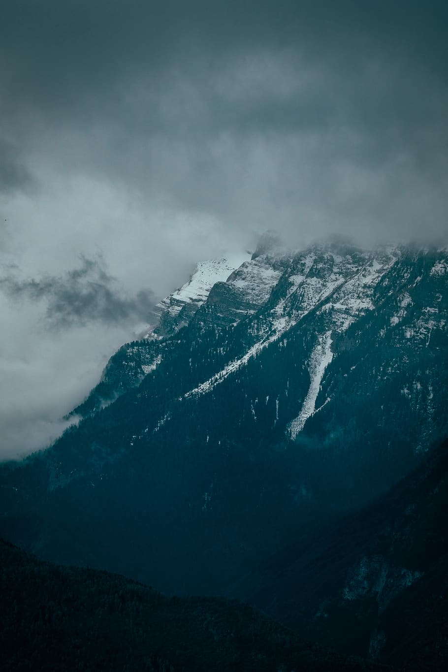 black mountain under white clouds, nature, outdoors, mountain range HD wallpaper
