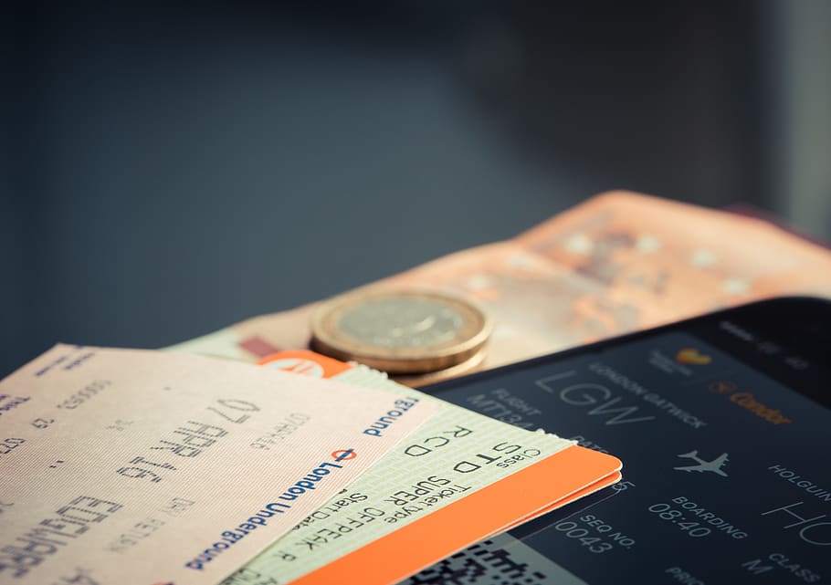 Orange and Green Label Airplane Ticket, boarding pass, euro, travel documents, HD wallpaper