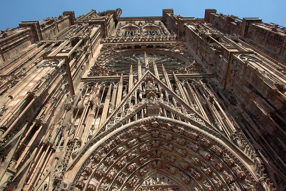 strasbourg, cathedral, gothic, sculptures, religion, architecture, HD wallpaper