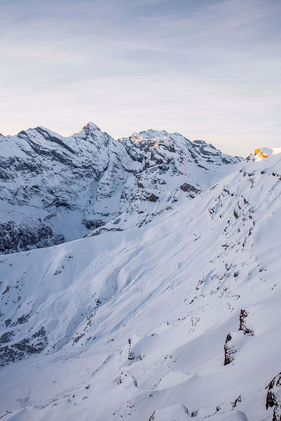 Snow-covered Mountain, altitude, clouds, cold, daylight, daytime HD wallpaper