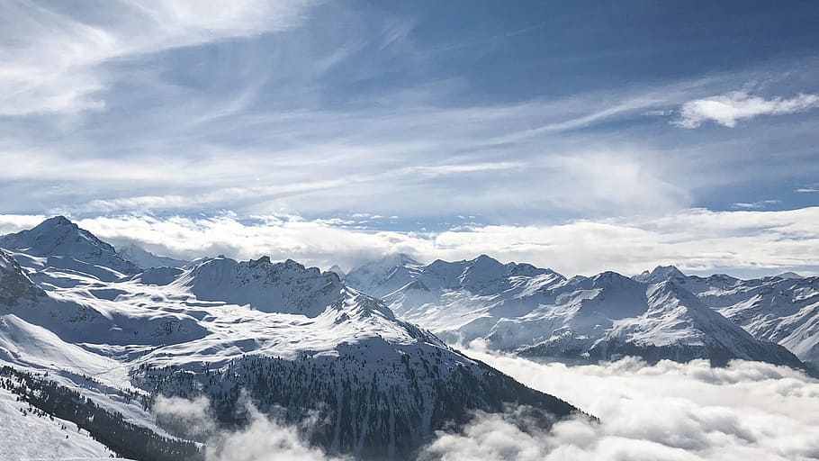 Aerial Photography of Mountains, cold, daylight, daytime, fog HD wallpaper