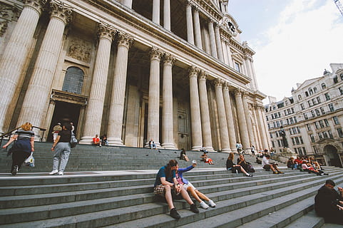 Man and Woman Taking Photo Outdoor, administration, architecture HD wallpaper