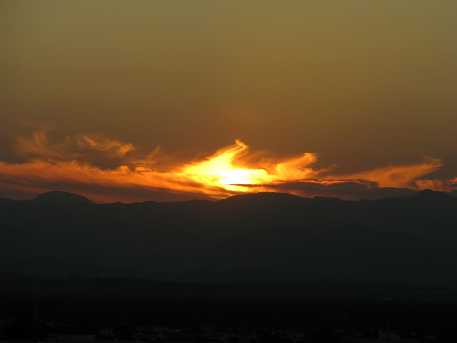 sky, cloud - sky, beauty in nature, burning, orange color, sunset HD wallpaper