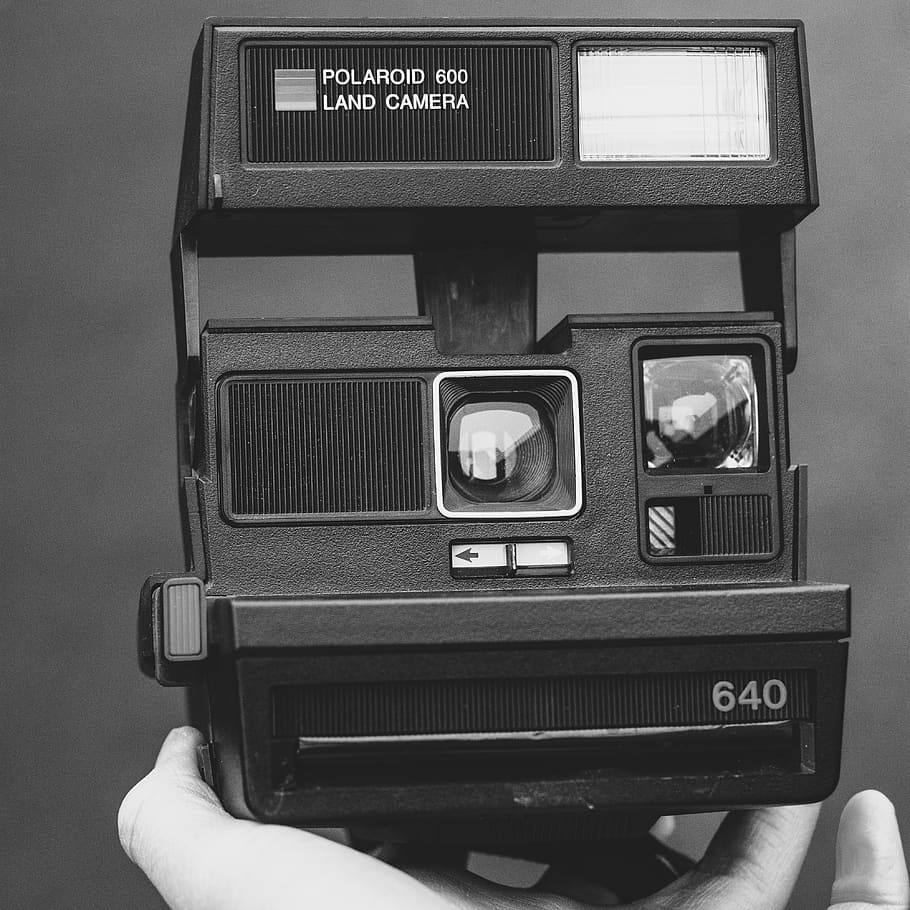 Polaroid Land Camera Grayscale Photo, black and white, black-and-white