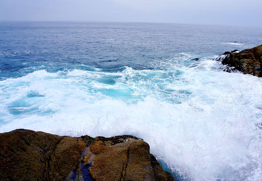 chile, ocean, waves, rocks, blue, nature, sea, water, horizon over water HD wallpaper