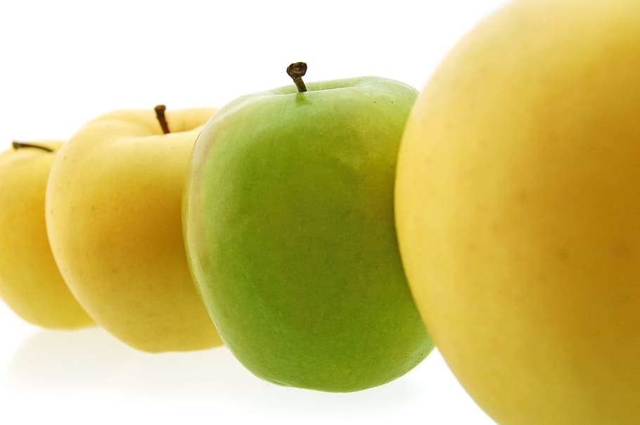 apple, close-up, closeup, yellow, diet, dieting, eating, food HD wallpaper