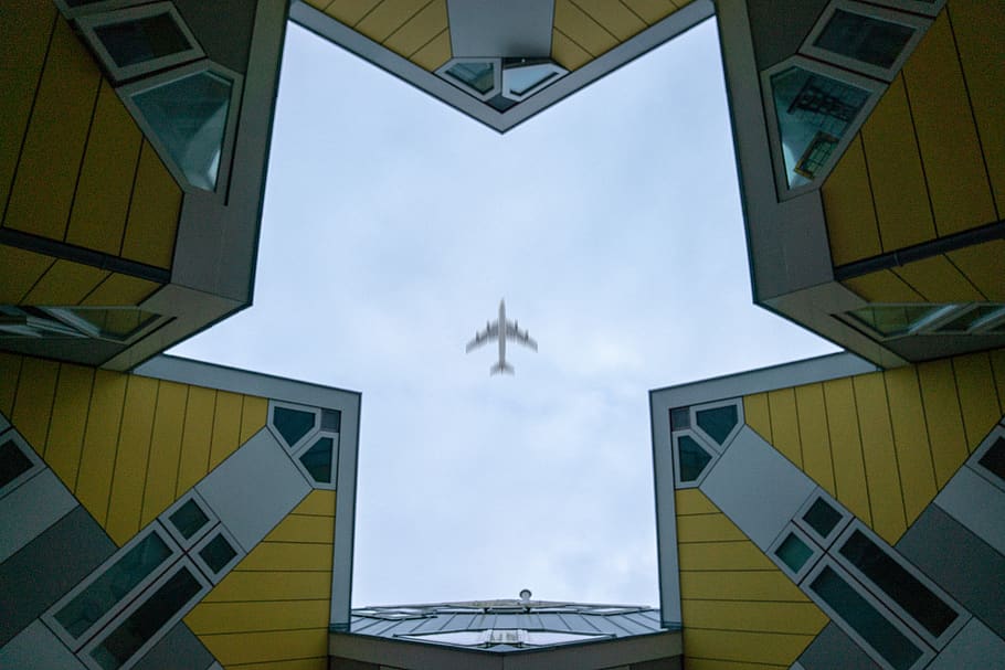 rotterdam, cube houses, airplane, shapes, kubuswoningen, dutch, HD wallpaper
